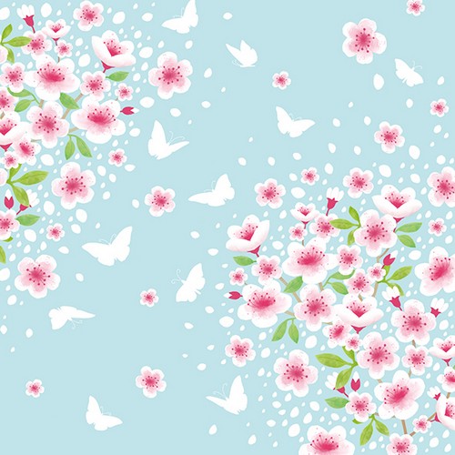 20 Servietten Cherry Spring - Weiße Schmetterlinge an Blüten 33x33cm