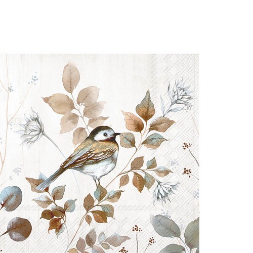 20 kleine Cocktailservietten Woodland Birds nature - Vögel an braunen Blättern 33x33cm