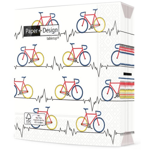 20 Servietten Heartbeat Bike white - Fahrrad mit Frequenz weiß 33x33cm