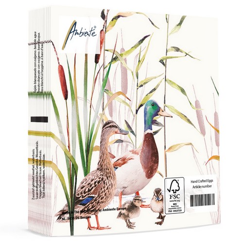 20 Servietten Ducks Couple - Wildenten mit Küken 33x33cm
