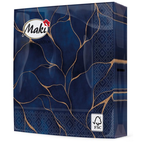 20 Servietten Blue Marble with Gold Lines - Goldene Linien in blau 33x33cm