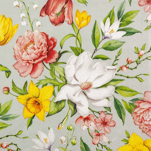 20 Servietten Spring Flowers - Frühlingsblumen Vintage 33x33cm