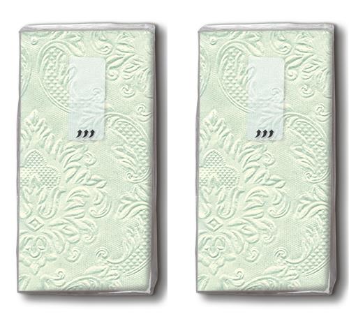2x 10 Taschentücher Moments Ornament pale green - Uni pastellgrün mit Ornamente geprägt