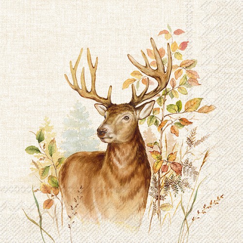 20 Servietten Hunted Deer cream - Naturausschnitt Hirsch 33x33cm
