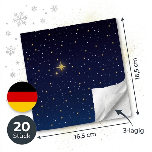 20 Servietten Starry Sky blue - Sternenhimmel dunkelblau 33x33cm