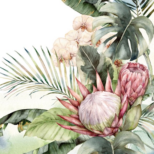 20 Servietten Protea & Orchids - Exotische Natur im Dschungel 33x33cm