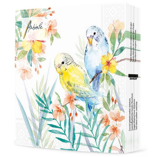20 Servietten Budgies Couple - Neugierige Wellensittiche 33x33cm