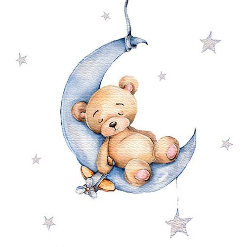 20 Servietten Leon - Teddy im Mond blau 33x33cm