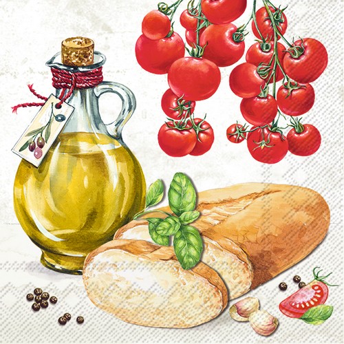 20 Servietten Bruschetta - Brot mit Tomaten und Olivenöl 33x33cm