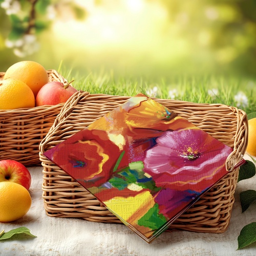 20 kleine Cocktailservietten Abstract Floral - Blüten in kräftigen Farben 25x25cm