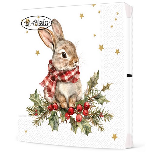 20 Servietten Winter Bunny - Hase mit Winterschal 33x33cm