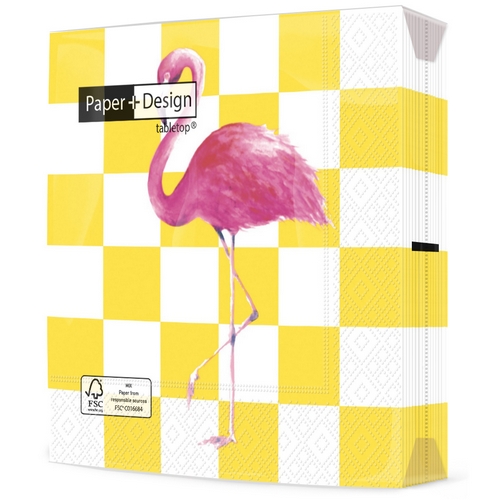 20 Servietten Flamingo Tropic - Flamingo auf Kästchen 33x33cm