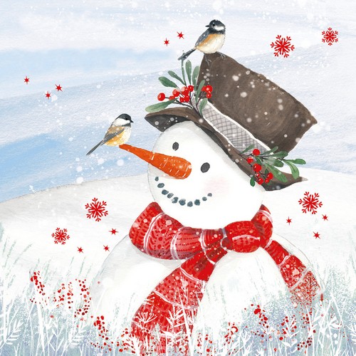 20 Servietten Olaf the Snowman - Fröhlicher Schneemann mit Vögel 33x33cm