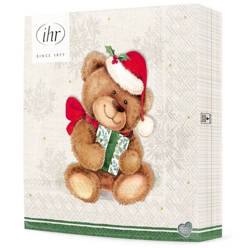 20 Servietten Christmas Teddy - Teddy mit Weihnachtsgeschenk 33x33cm
