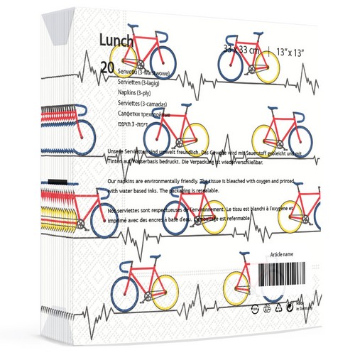 20 Servietten Heartbeat Bike white - Fahrrad mit Frequenz weiß 33x33cm