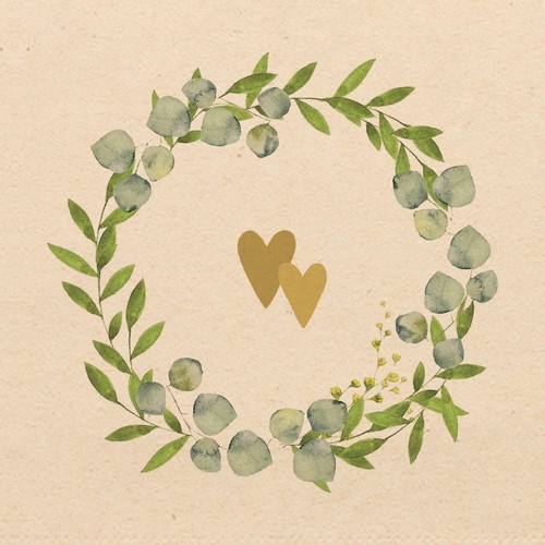 20 Servietten aus Recycling-Papier Two Hearts Eco - Goldene Herzen im Kranz 33x33cm