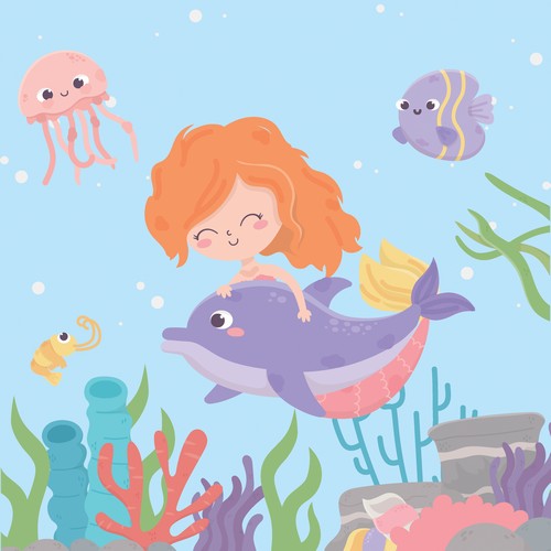 20 Servietten Mermaid - Meerjungfrau mit Delphin 33x33cm