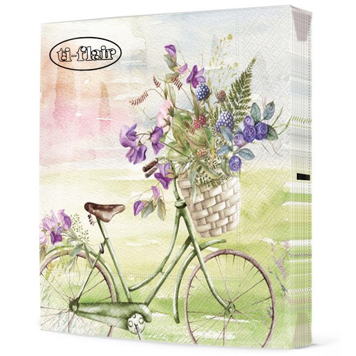 20 Servietten Summer Ride - Fahrrad mit Korb aus der Natur 33x33cm