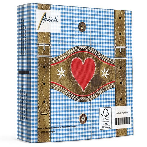20 Servietten Lederhosen blue - Lederhosen und Hemd blau 33x33cm