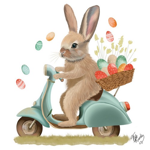 20 Servietten Bunny Dash - Hase auf Roller 33x33cm