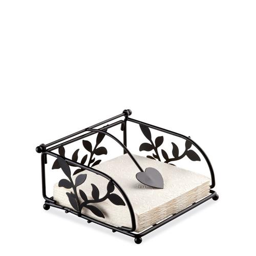 Serviettenhalter Branch small black - mit Blätter schwarz klein 14 x 14 x 7,5cm
