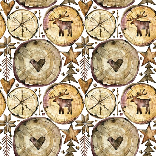 20 Servietten Scandic Christmas Deco - Holzscheiben mit Motive 33x33cm
