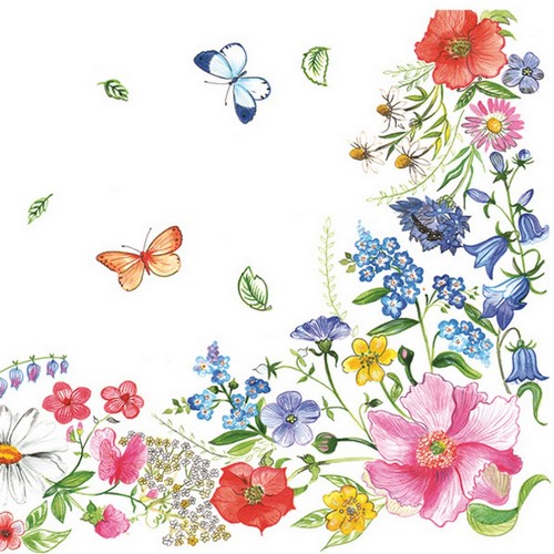 20 Servietten Blossom Border - Bordüre aus farbigen Blumen 33x33cm