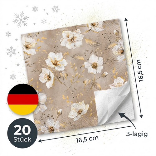 20 Servietten Golden Gala cream -  33x33cm