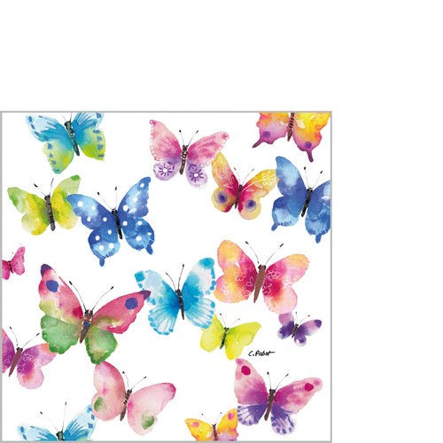 20 kleine Cocktailservietten Butterfly Phantasy - Bunte Schmetterlinge 25x25cm
