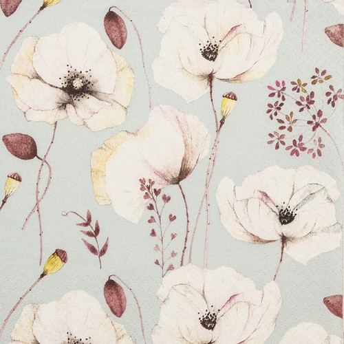 20 Servietten Delicate Poppies - Schöner, weißer Mohn 33x33cm