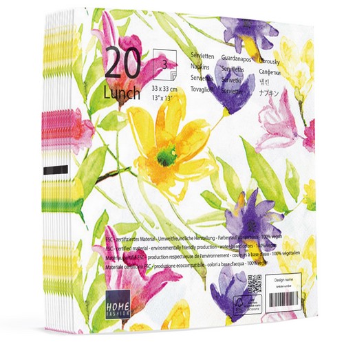 20 Servietten Lucy - Gemalte Blumen 33x33cm