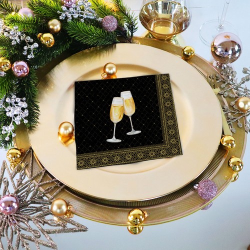 20 Servietten Golden Drinks black gold - Gläser zum Anstoßen auf schwarz  33x33cm