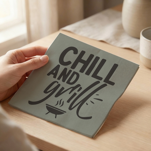 20 Servietten Chill & grill - Chill and Grill auf grau 33x33cm