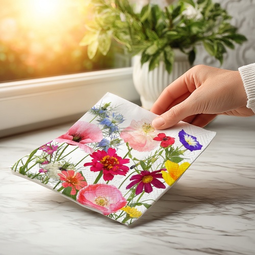 20 kleine Cocktailservietten Wildflower garden - Wildblumen im Garten 25x25cm