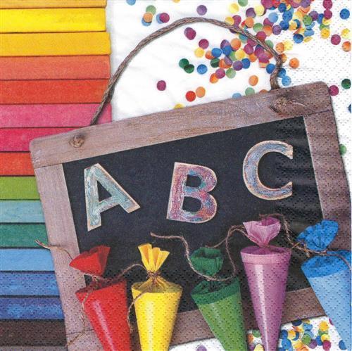 20 Servietten ABC 123 - farbenfroher Schulanfang 33x33cm