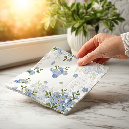 20 kleine Cocktailservietten Bloem - Überall blaue Blüten 25x25cm