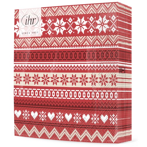 20 Servietten Nordic Pattern red - Nordischer Stil rot 33x33cm