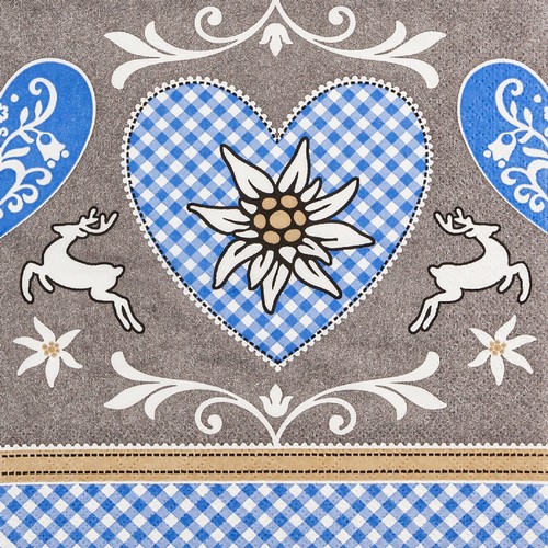 20 Servietten Warm Welcome - Hirsch um Herz mit Edelweiss 33x33cm