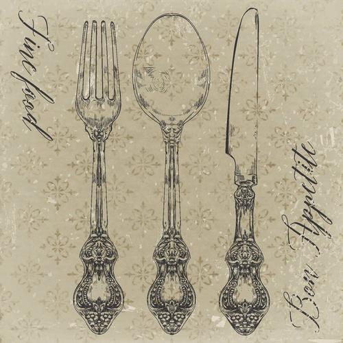 20 Servietten Fine Food – Besteck Vintage 33x33cm
