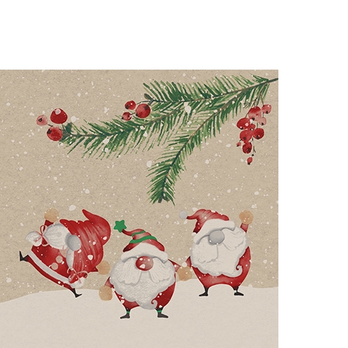 20 kleine Cocktailservietten aus Recycling-Papier Santa story - Weihnachtswichtel unter Zweig 25x25cm