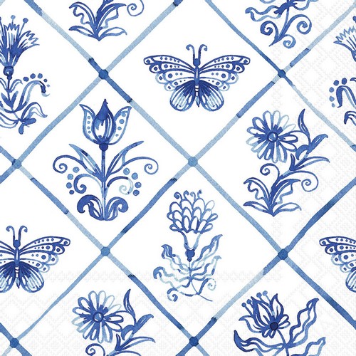 20 Servietten Diamond shaped Tiles - Fliesenmuster mit Blumen und Tieren 33x33cm