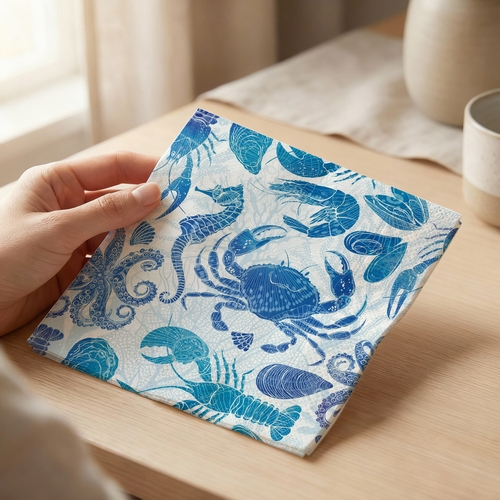 20 Servietten Lobster Party - Unterwassertiere in Blau 33x33cm