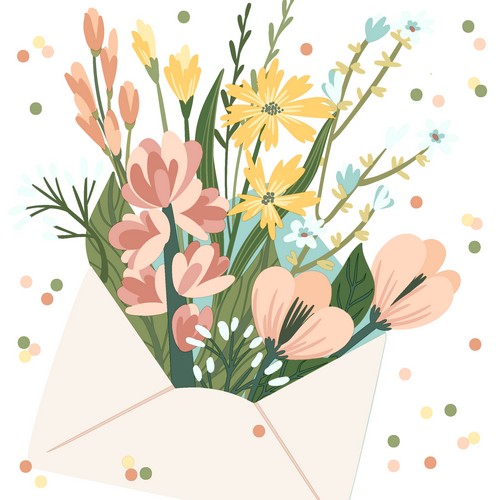 20 Servietten Flower Message - Blumen im Umschlag 33x33cm