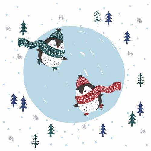 20 Servietten Penguin Skate - Pinguin Skating 33x33cm