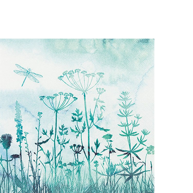 20 kleine Cocktailservietten Grasses - Blumenwiese im Nebel 25x25cm