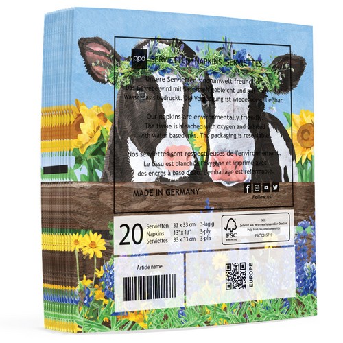 20 Servietten Borden & Clover - Kühe am Blumenzaun 33x33cm