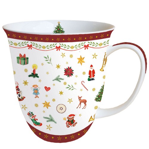 Tasse aus Porzellan Ornaments all over red - Kleine Weihnachtssymbole rot 0,4L, Höhe 10,5cm