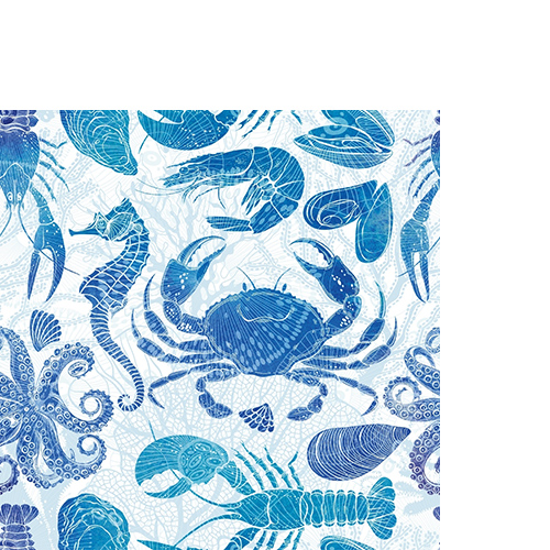 20 kleine Cocktailservietten Lobster Party - Unterwassertiere in Blau 25x25cm