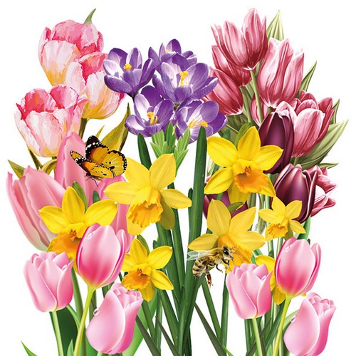 20 Servietten Spring Garden - Bunte Frühlingsblumen im Garten 33x33cm