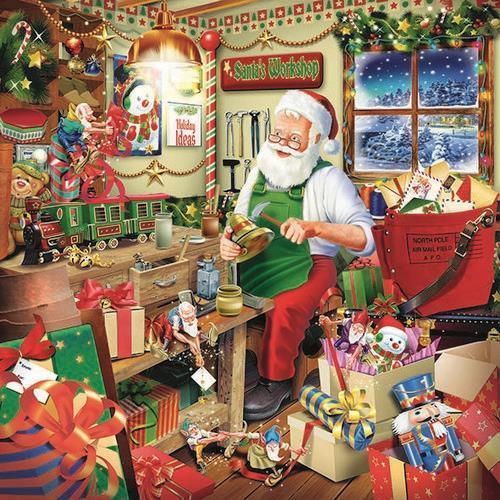 20 Servietten Santa´s Workshop – Fleißiger Weihnachtsmann in Werkstatt 33x33cm